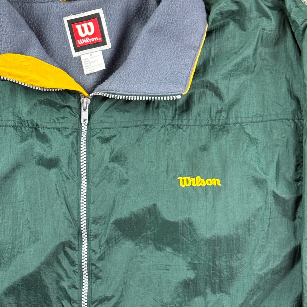 Wilson Windbreaker Jacket Men Size M Green Fleece Lined Full Zip Sporty Vintage